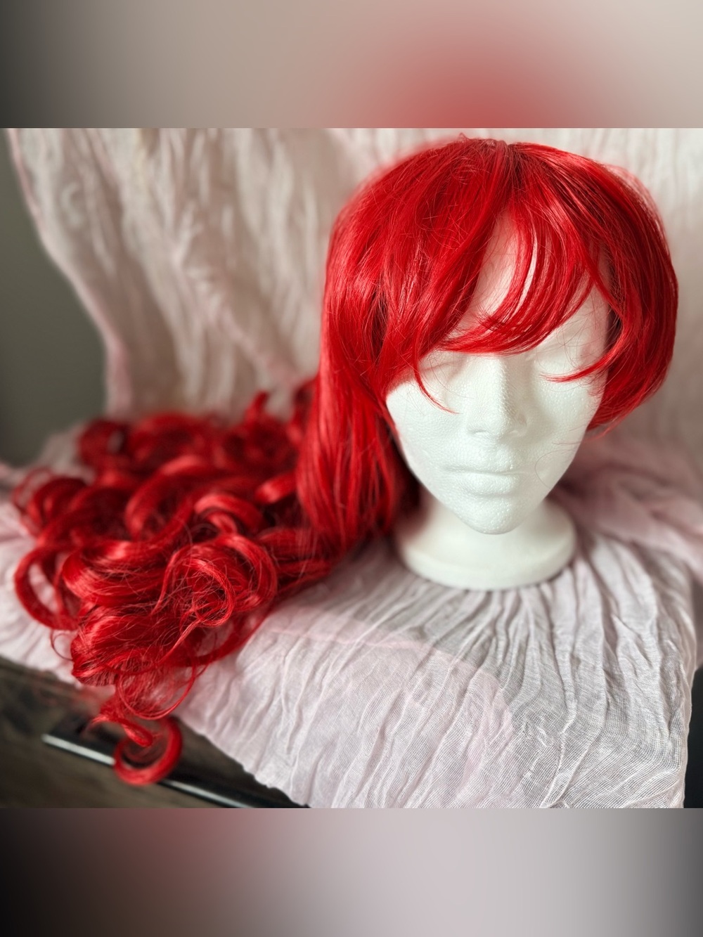 Red Long Curly Wig with Fringe